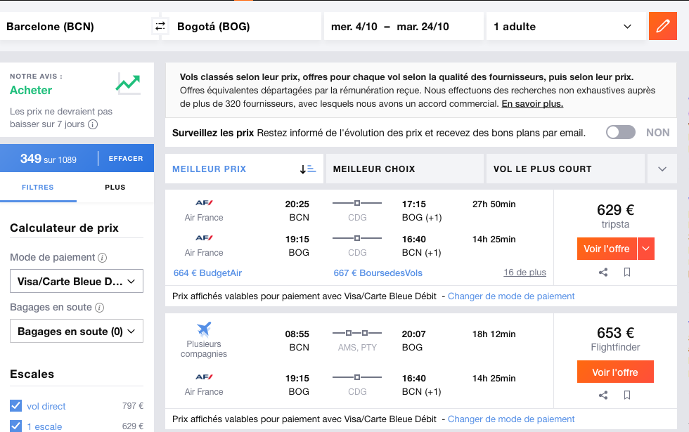 Kayak cheap flight to Colombia