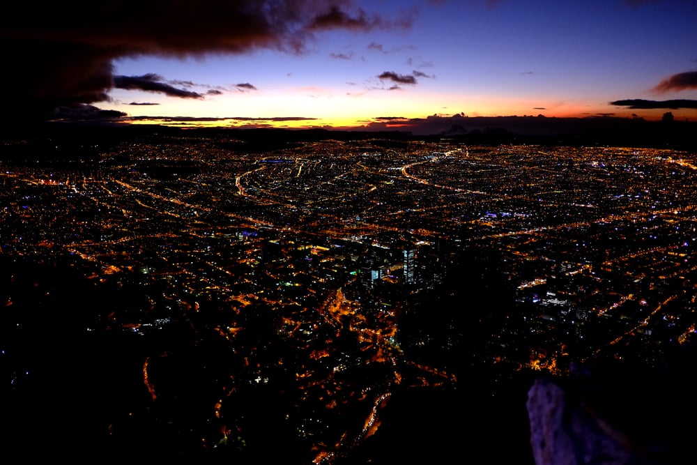 Coucher de soleil sur Bogota - Vue depuis le Montserrate