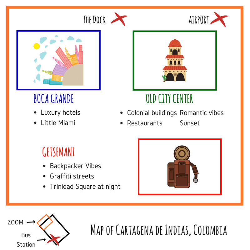 Map of Cartagena, one of the largest cities in Colombia